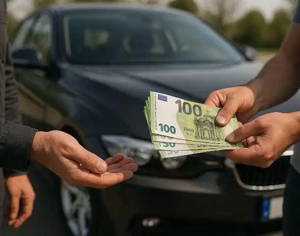 Ein zufriedener Kunde erhält Bargeld beim Autoankauf in Höxter für sein Fahrzeug.